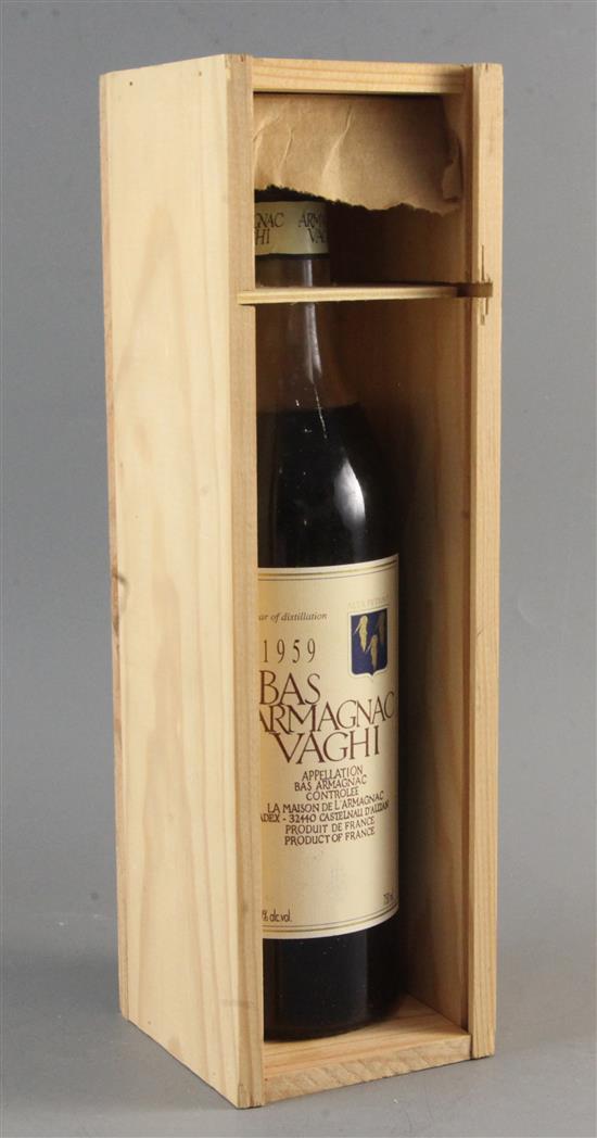 One cased bottle of Bas Armagnac Vaghi (distilled) 1959.